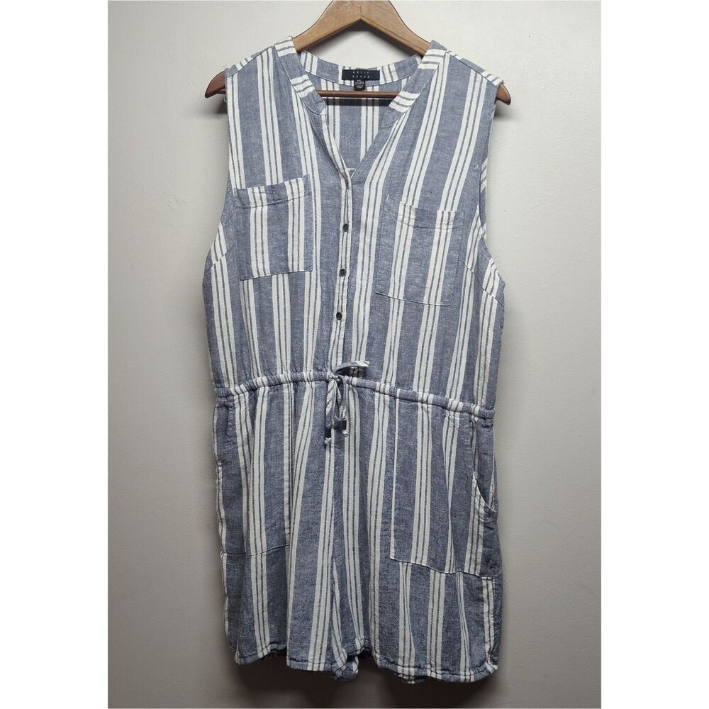Kelly Renee Romper Women Plus Size XXL Blue Stripes Linen Sleeveless Casual